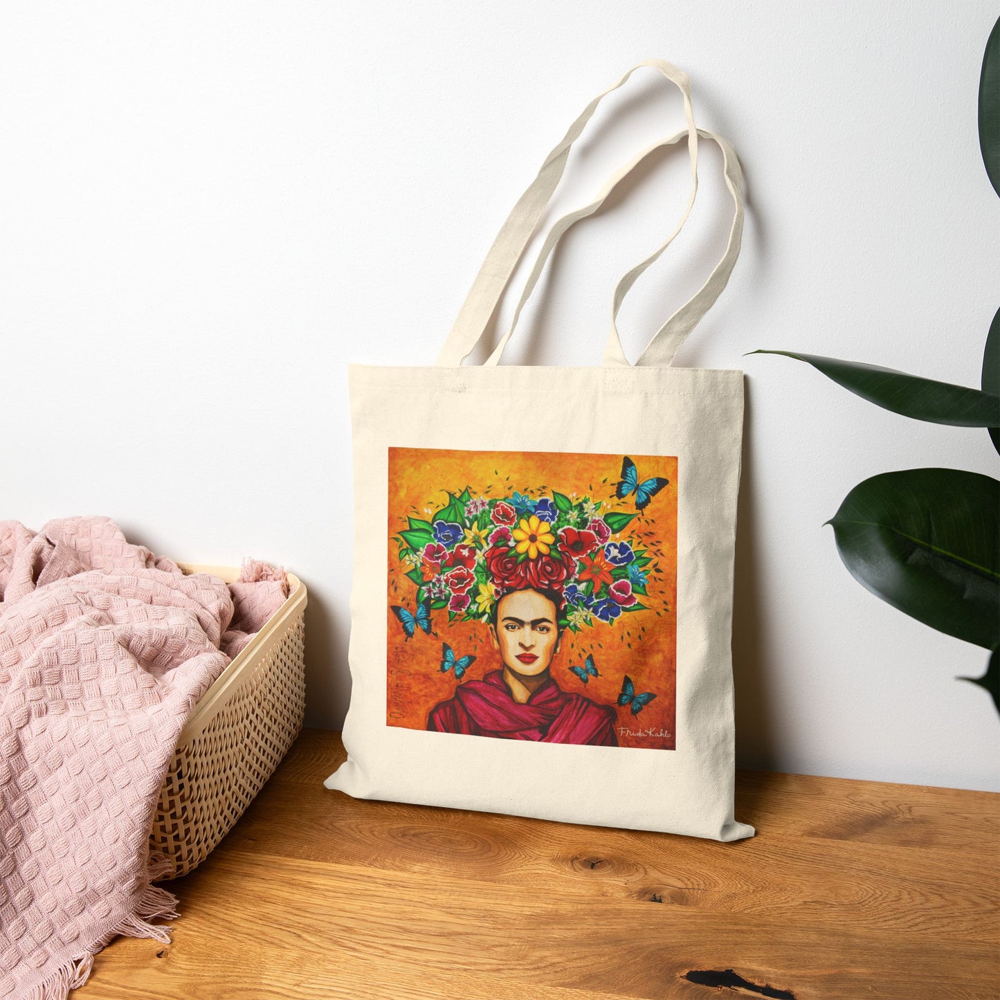 Canvas Tote Bag – Floral Folk Art Portrait