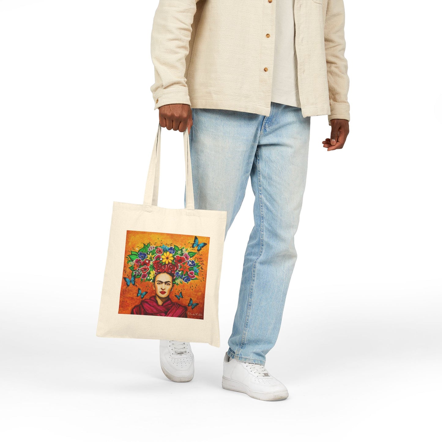 Canvas Tote Bag – Floral Folk Art Portrait