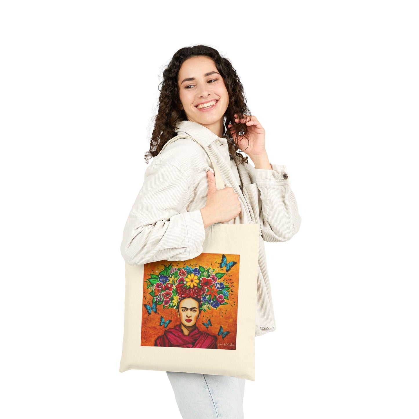 Canvas Tote Bag – Floral Folk Art Portrait