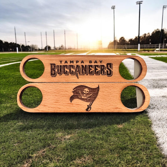Buccaneers Bottle Opener. Laser Engraved